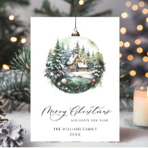 Elegant vattenfärg julgransprydnad hälsning