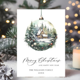 Elegant vattenfärg julgransprydnad hälsning julkort