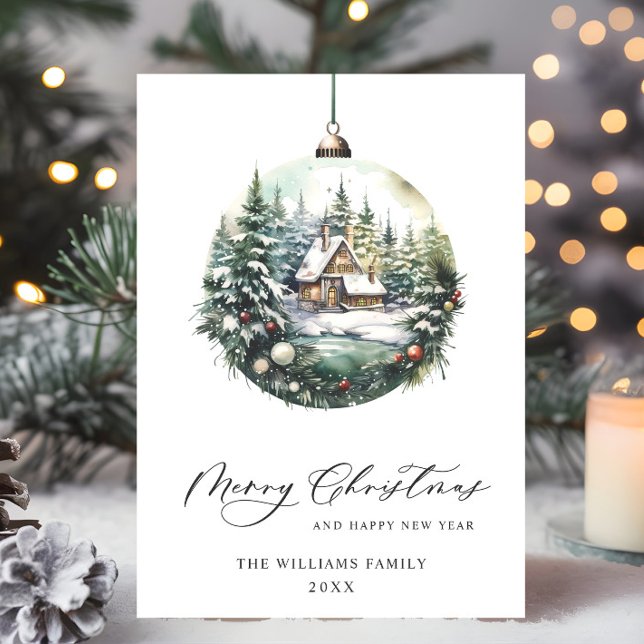 Elegant vattenfärg julgransprydnad hälsning julkort (Skapare uppladdad)