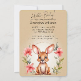 Elegant Vattenfärg Kangaroo Baby Shower Inbjudningar