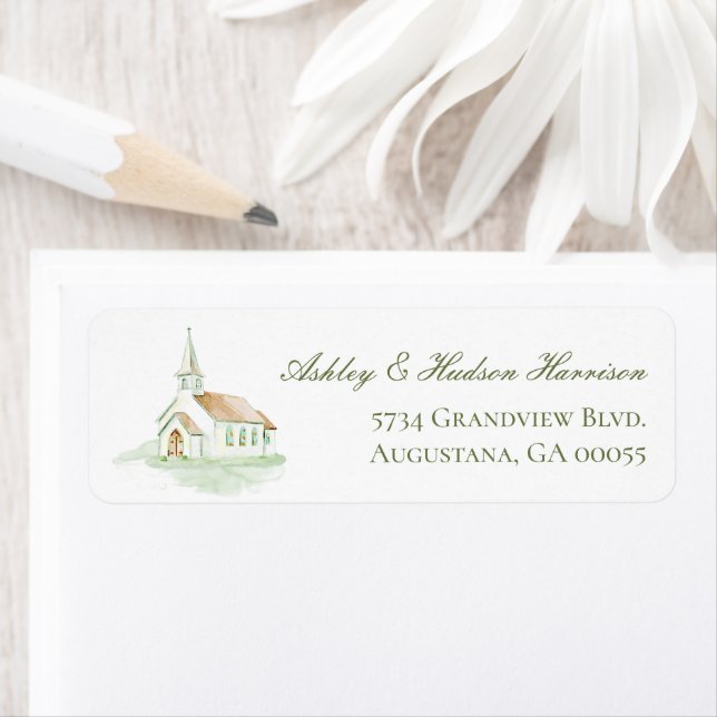 Elegant vattenfärg kapell returadress etikett (Insitu)