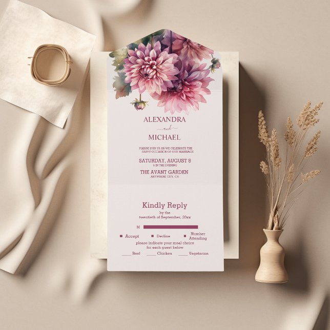Elegant vattenfärg Korall och rosa Dahlia Bröllop (Skapare uppladdad)