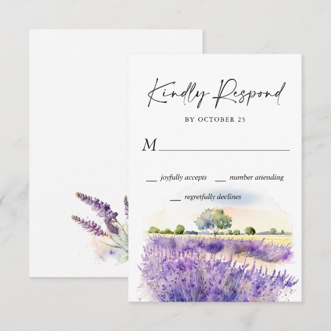 Elegant vattenfärg lavendelblommor fält bröllop OSA kort (Fram/baksida)