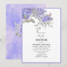 Elegant vattenfärg Lilac Flowers Baby Shower Inbjudningar