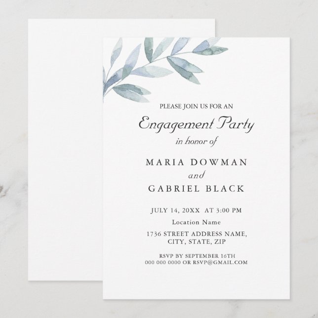 Elegant vattenfärg löv botaniska Förlovningen Del Inbjudningar (Fram/baksida)