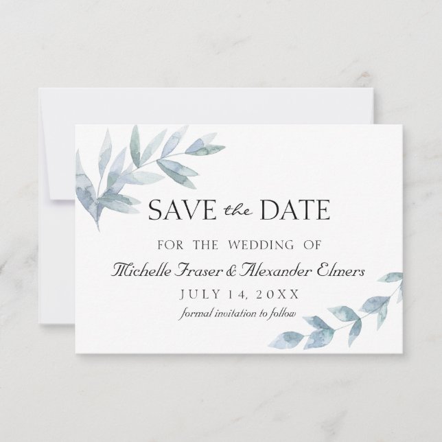 Elegant vattenfärg löv botaniskt spara datumet OSA kort (Framsida)