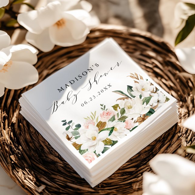Elegant Vattenfärg Magnolias Baby Shower Pappersservett (Skapare uppladdad)