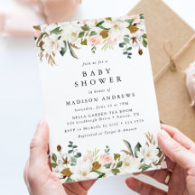 Elegant vattenfärg magnolior Blommig baby shower
