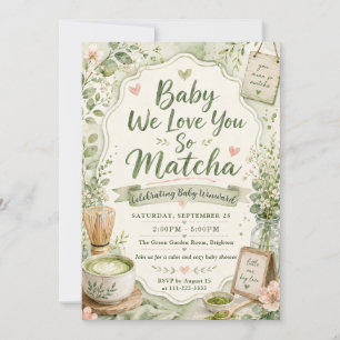 Elegant vattenfärg Matcha Baby Shower Inbjudningar
