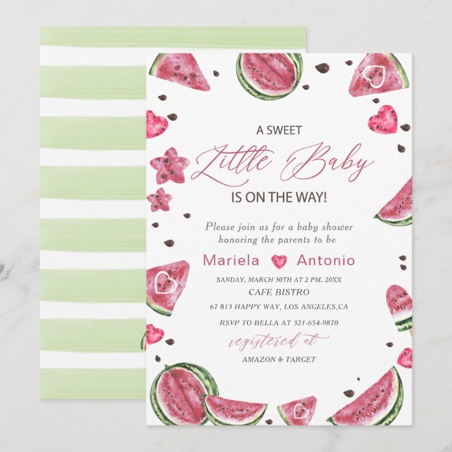 Elegant Vattenfärg Melon Baby Shower Inbjudningar (Fram/baksida)