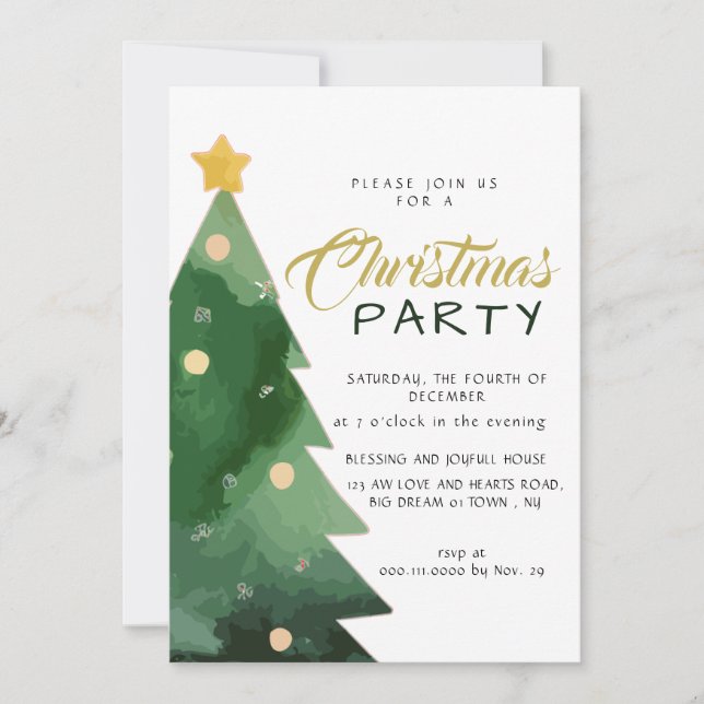 Elegant vattenfärg minimalistisk julfest inbjudningar (Framsida)