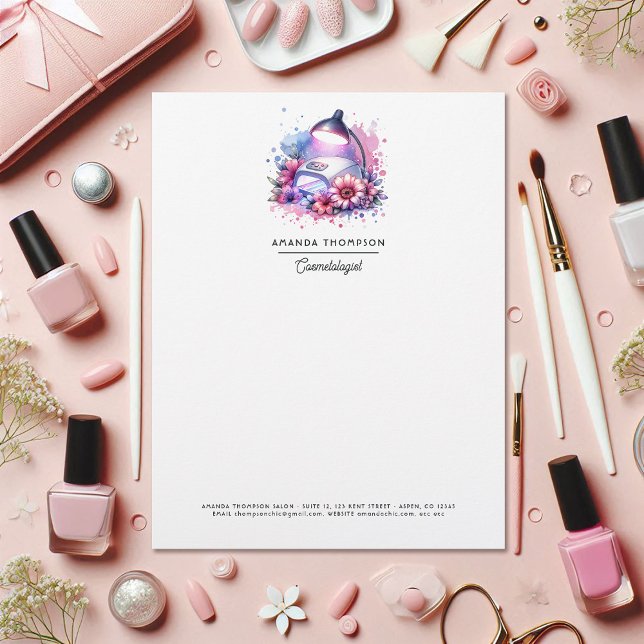 Elegant vattenfärg nagelsalong brevhuvud (Chic Watercolor Nail Salon Letterhead)