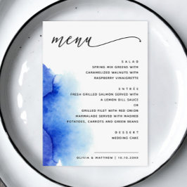 Elegant vattenfärg nautisk blå script bröllop meny
