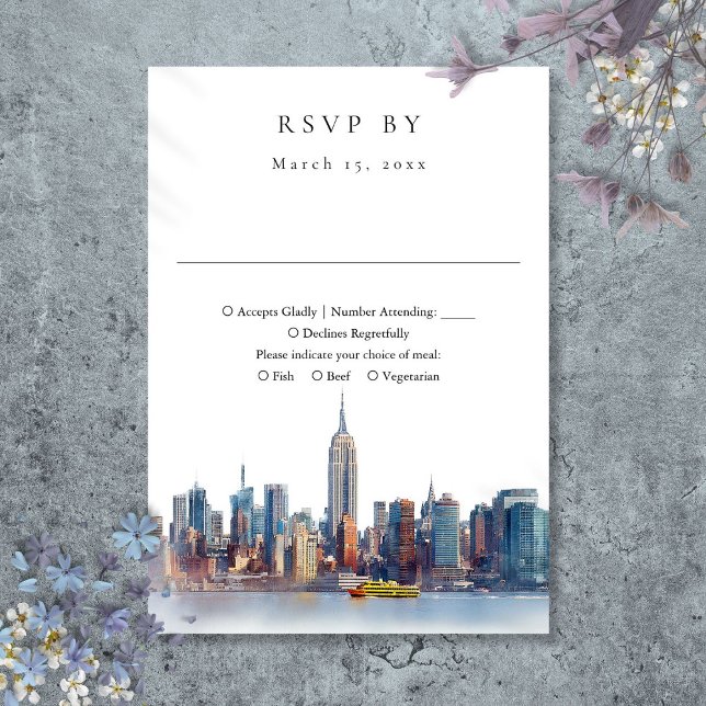 Elegant vattenfärg New York bröllop OSA Kort (Elegant Watercolor New York City Wedding RSVP Card)
