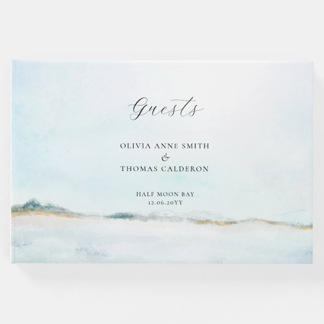Elegant Vattenfärg Oceanfront Bröllop Guest Bok (Framsida)