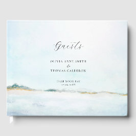 Elegant Vattenfärg Oceanfront Bröllop Guest Bok