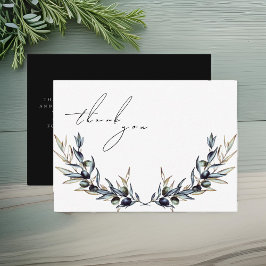 Elegant Vattenfärg Olive Gren Memorial Tack Anteckningskort