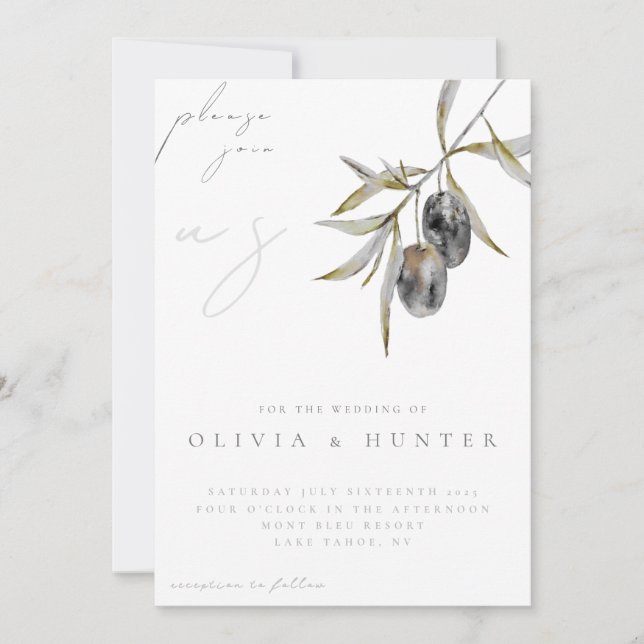 Elegant vattenfärg Olivgren Bröllopsinbjudan Inbjudningar (Framsida)
