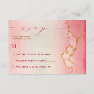 Elegant Vattenfärg Ombre Rosa Röd Guld Marmor RSVP Inbjudningar