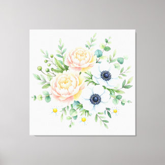 Elegant vattenfärg päron och vit anemone blomster canvastryck