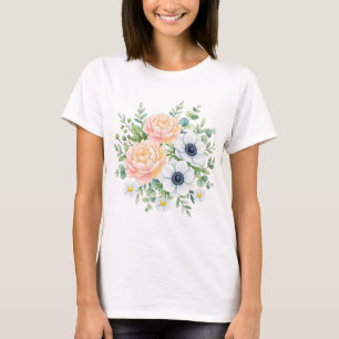 Elegant vattenfärg päron och vit anemone blomster t shirt