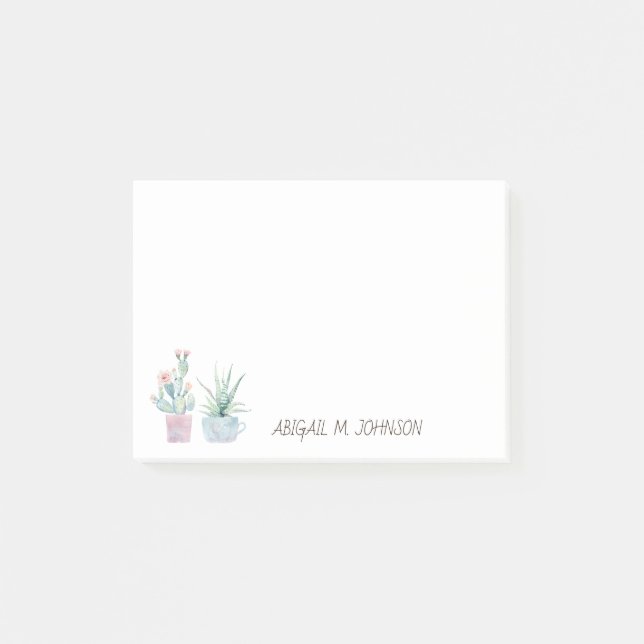 Elegant Vattenfärg Pastel Cactus Succuls Post-it Block (Framsida)