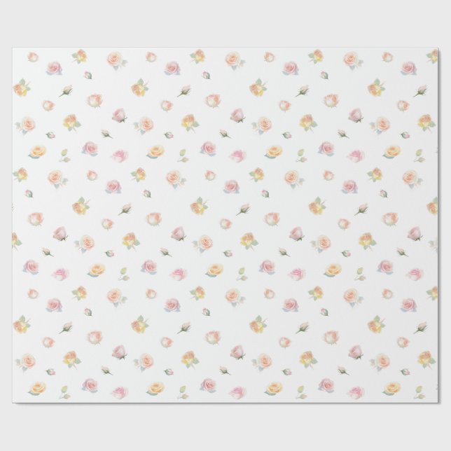 Elegant vattenfärg Pastell Rosa Rodnad Rosor Mönst Presentpapper (Platt)