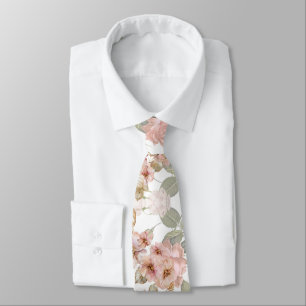 Elegant Vattenfärg Pastellblommor och Rosa ros Slips