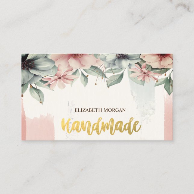 Elegant vattenfärg penseldrag, blommor visitkort (Framsida)