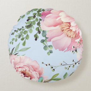 Elegant Vattenfärg Peonies Round Pillow Rund Kudde