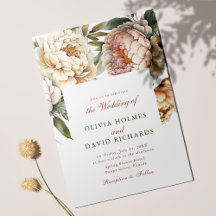 Elegant vattenfärg peony bröllopsinbjudan