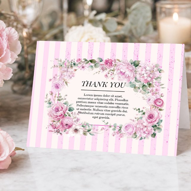 Elegant Vattenfärg Peony & Ros Tack Kort (#thankyoucard #weddingthankyou #pinkpeony #stripes #girlystyle #romanticthankyoucard #watercolor)