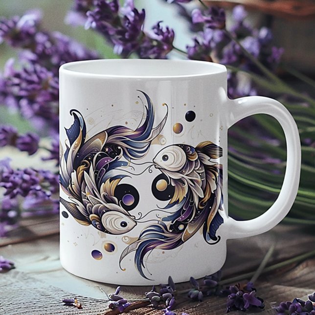 Elegant Vattenfärg Pisces Zodiac-Anpassningsbar Kaffemugg (Skapare uppladdad)