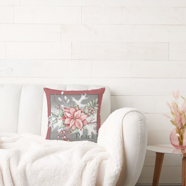 Elegant vattenfärg poinsettia anpassningsbar jul kudde (Soffa)