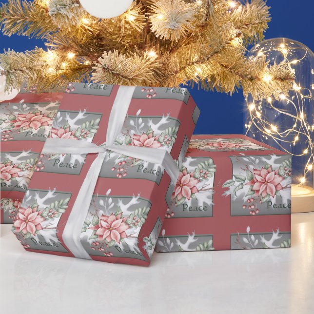 Elegant vattenfärg poinsettia anpassningsbar jul presentpapper (Helgdagar)