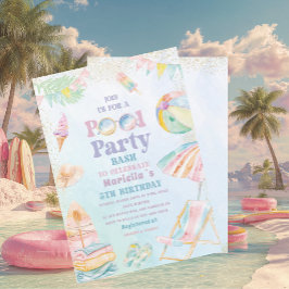 Elegant vattenfärg pool fest 5-års födelsedag fl inbjudningar