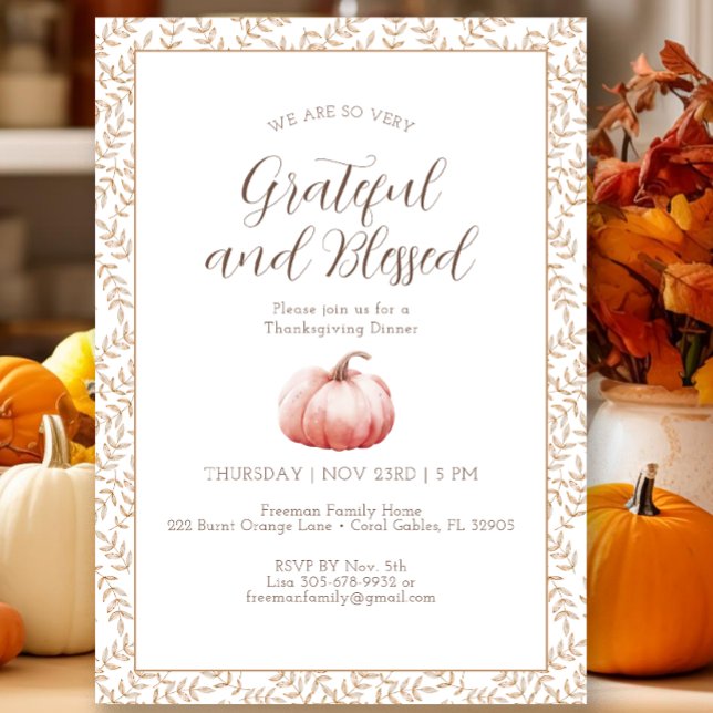 Elegant vattenfärg pumpa Thanksgiving-inbjudan Inbjudningar (Fall Watercolor Thanksgiving Invitation)