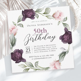 Elegant Vattenfärg Ro Blommigt 50:e födelsedagen Inbjudningar