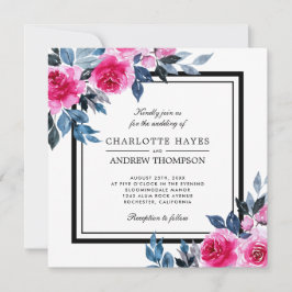 Elegant Vattenfärg Ro Blommigt  Bröllop på kvadrat Inbjudningar