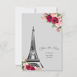 Elegant vattenfärg ro spara datumet eiffel tack kort