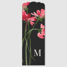 Elegant vattenfärg röd blomster monogram bokmärke