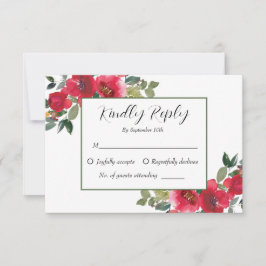 Elegant vattenfärg röd ros blommande bröllop OSA kort