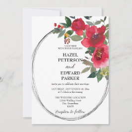 Elegant vattenfärg röd ros blomsterbröllop inbjudningar