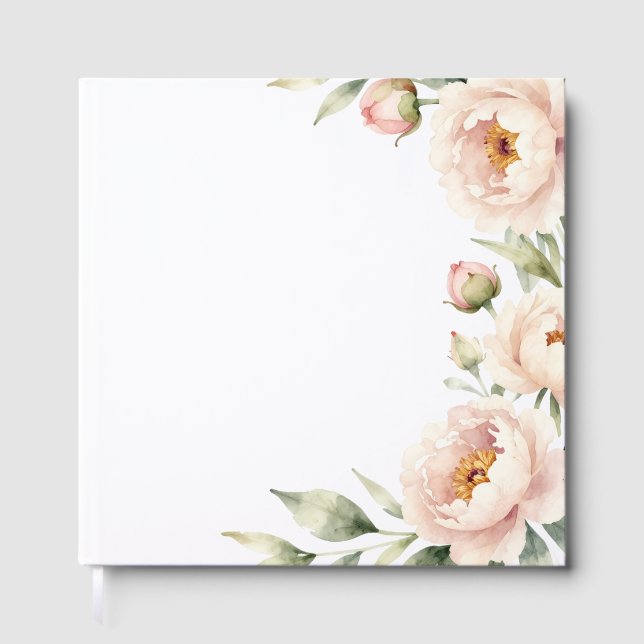 Elegant vattenfärg rodnad peony blomsterbakgrund gästböcker (Framsida)