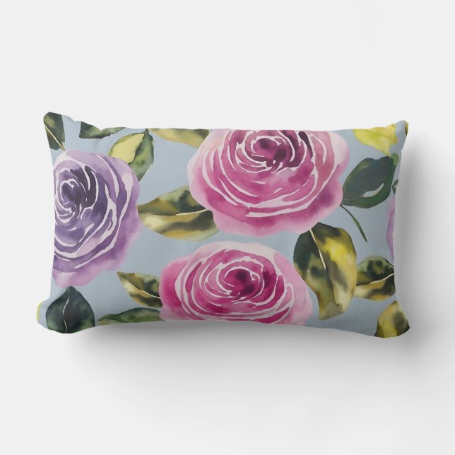 Elegant Vattenfärg Ros Blommig Design Lumbarkudde (Framsida)
