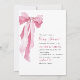 Elegant vattenfärg rosa båge flicka baby shower inbjudningar