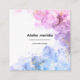 Elegant Vattenfärg Rosa Blått Guld Sociala Medier Fyrkantigt Visitkort
