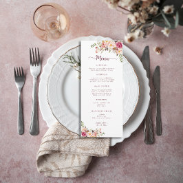 Elegant Vattenfärg Rosa Blommigt Bröllop Meny