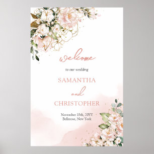 Elegant vattenfärg  rosa blommigt bröllop poster