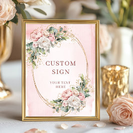 Elegant vattenfärg rosa blommor anpassad skylt